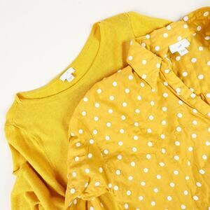 Lot of 2 J Jill Womens M Button Front Blouse Pull Over Top Polka Dot Linen Blend